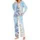 thumbnail image 2 of Puntoco Conjunto de pijama cómodo para mujer, con estampado navideño, cuello redondo, bolsillo, pantalones, ropa de casa, pijama, 2 of 5