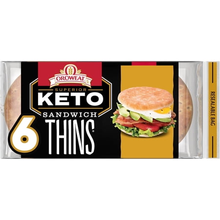 Oroweat Sandwich Thins Superior Keto Rolls, 6 count, Plain Pre-sliced Sandwich Thins, 12 oz Tray