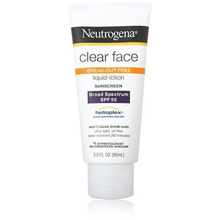 Neutrogena Clear Face Liquid Lotion Sunscreen For Acne-Prone Skin, Broad Spectrum Spf 55, 3  Fl. (Best Sunscreen For Oily Skin Under Makeup)