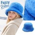 thumbnail image 5 of Bexdxz Long Pile Faux Fur Bucket Hat, Soft Fuzzy Fluffy Wide Brim Winter Fisherman Cap, Warm Outdoor Cold Weather Hat for Women Royal Blue, 5 of 5