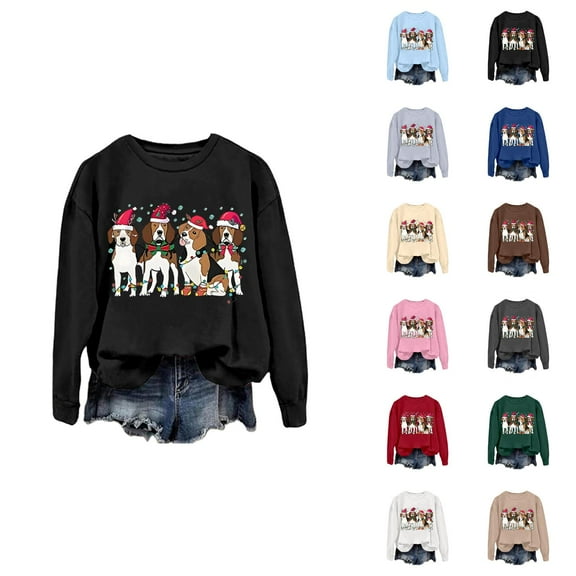 Cute Dog Christmas Sweatshirts for Women 2025 Long Sleeve Crewneck Graphic Sweatshirt for Dog Lovers Pullover Tops