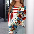 thumbnail image 4 of Women’s Long Sleeve Crewneck Top with Flag and Floral Print Casual Pullover Soft Lightweight Knit Sweater for Daily Wear Blue 2XL, 4 of 5