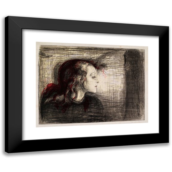 Edvard Munch 14x12 Black Modern Framed Museum Art Print Titled - The Sick Child (1992)