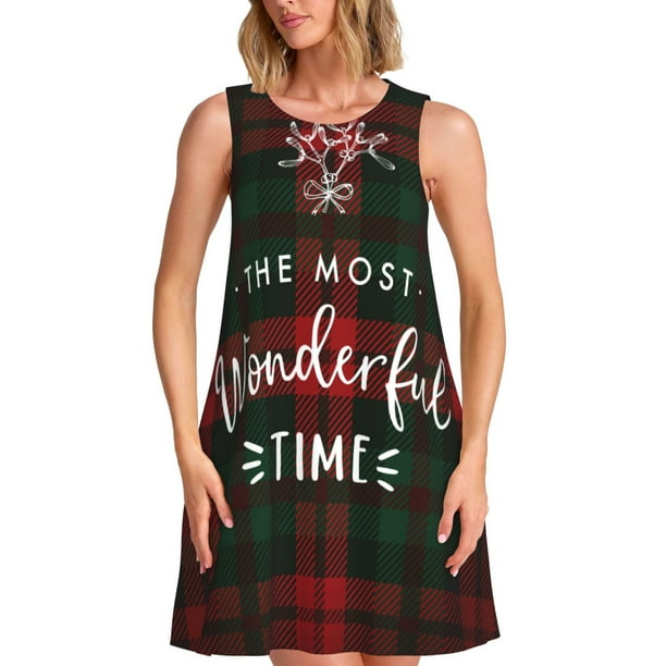 Disketp Wonderful Time Christmas para Vestido sin Mangas para Mujeres, Vestidos de Verano para Mujeres, Casual y Holgado para la Playa
