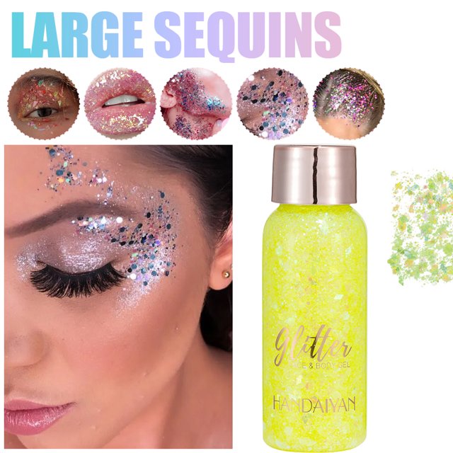 Gel con purpurina lentejuelas grandes brillo corporal maquillaje brillante para cara uñas ojos labios