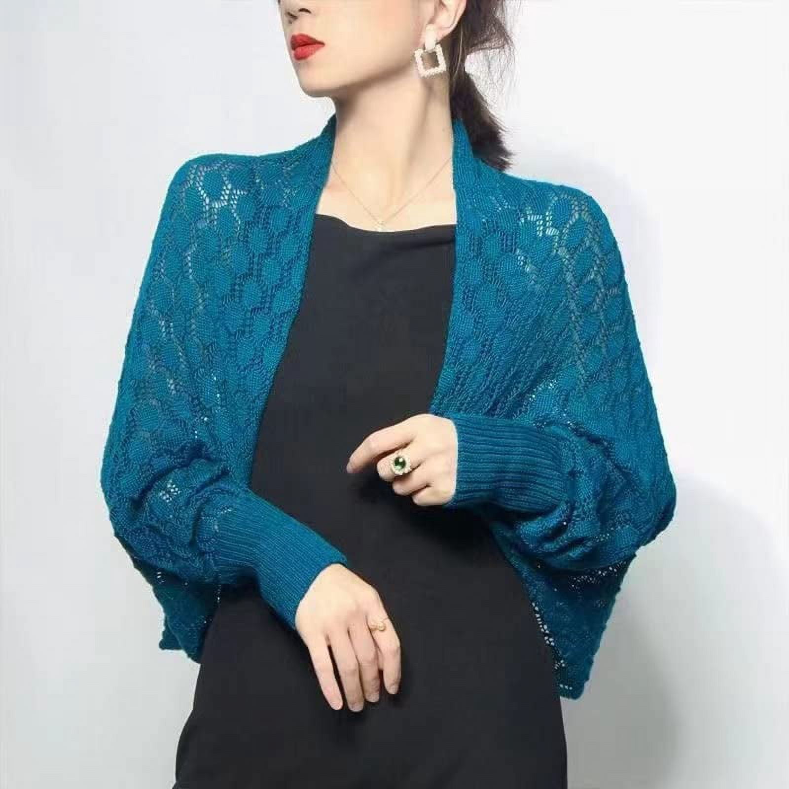 StylesILove Women Lightweight Crochet Hollow Bolero Shrug Long Sleeve  Cardigan Soft Sweater Open Front Cape Shawl (Teal) - Walmart.com