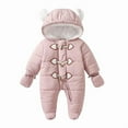 thumbnail image 2 of Baby Toddler Girls Boys Winter Hooded Romper Snowsuit Booties Cotton Jumpsuit Outfits Pink 9-12 Months, 2 of 7