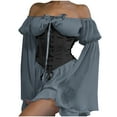thumbnail image 2 of Elainilye Fashion Women's Formal Dresses Off Shoulder Trumpet Sleeves Ruffled Sweet Retro Vintage Style Chiffon Dress,Black, 2 of 6