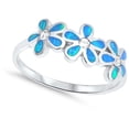 thumbnail image 4 of CHOOSE YOUR COLOR Clear CZ Blue Simulated Opal Plumeria Flower Ring .925 Sterling Silver Band White Female Size 5, 4 of 4