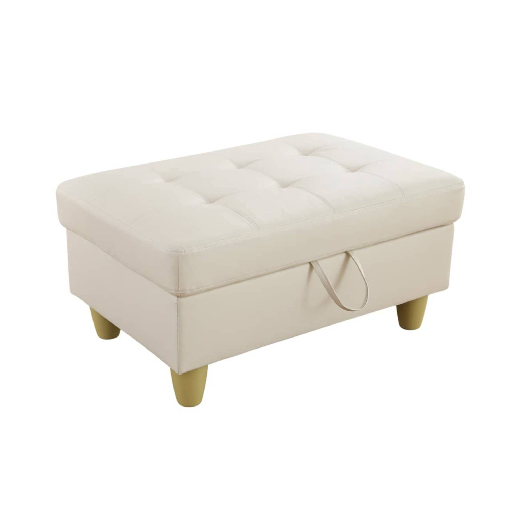 Leather Storage Ottoman, Folding Foot Stool with Storage Button Tufted Ottoman Bench for Living Room,White