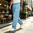 thumbnail image 4 of Fsgntruao Sweatpants for Men Wide-Leg Drawstring Elastic Waist Solid Color Casual Loose with Pocket Athletic Trousers Blue,L, 4 of 7