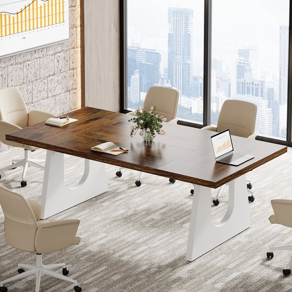 Tribesigns 70.86 in. Rectangle Brown Wood Conference Table Office Meeting Desk Conference Meeting Room Table Seats 8