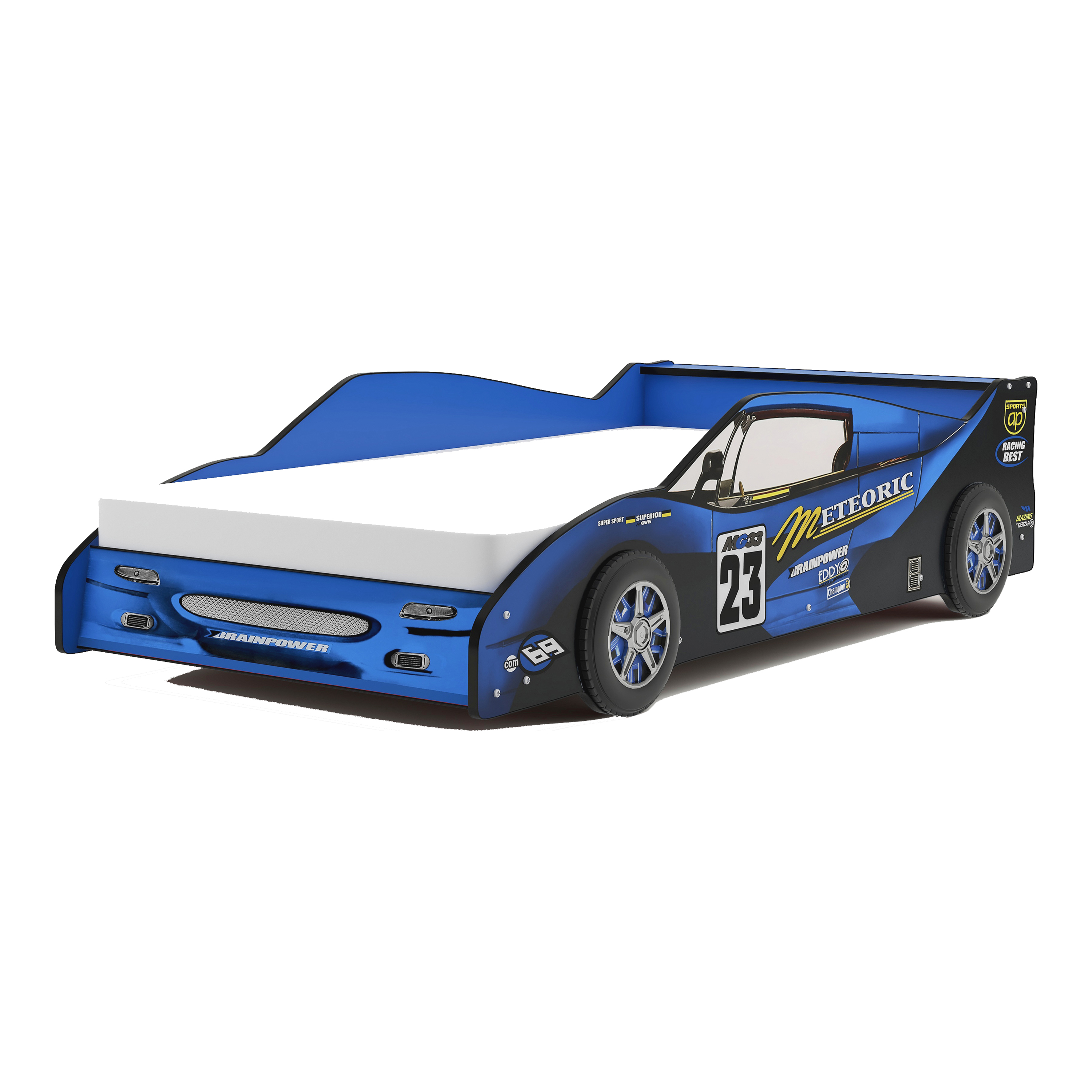 Furniture of America Roddy Kids Wood Twin Race Car Bed, Blue