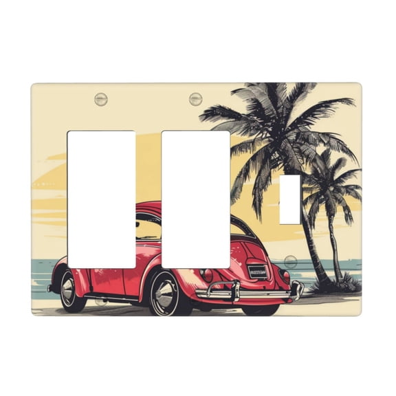 Hand Drawing Car Beach Summer Holiday Switch Cover Decorative Wall Plate 3-Gang 2-Decor 1-Toggle Standard Size