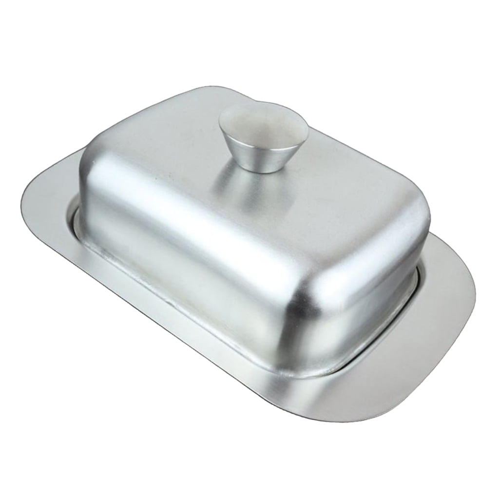 BUTTER DISH STAINLESS STEEL TRAY HOLDER CONTAINER WITH LID FOR BREAKFAST KITCHEN 