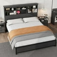 thumbnail image 2 of Bed Frame with Bookcase Headboard, Tall Wooden Bed Headboard Frame with Type-c & USB Charging Station, 2 of 7