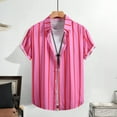 thumbnail image 2 of YLSDY Fashion Mens Shirts Summer Casual Short Sleeve Striped Hawaiian Tee Shirt Loose Fit Vacation Beach Button Down Henley Shirts Pink M, 2 of 7