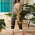 thumbnail image 5 of Women's Floral Print Jumpsuit - Vintage Strappy Cotton Linen Overalls for Summer Casual & Boho Style ,Green,2XL, 5 of 5
