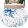 thumbnail image 2 of Retro Oceans Round Living Room Rugs 6 ft, Watercolor Light Blue Octopus Starfish Seaweed Washable Area Rug with Non-Slip Sturdy Edge Binding Round Carpet for Kitchen Office Bedroom, 2 of 9