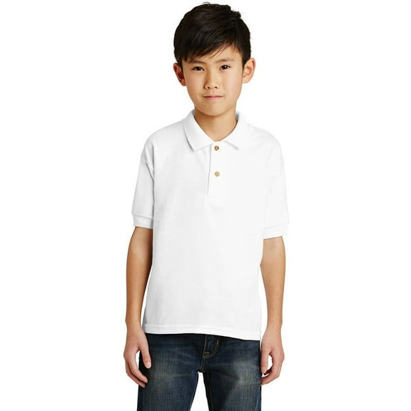 Gildan DryBlend Youth Jersey Polo shirt, Collared T-Shirt Solid Print Unisex Polo Shirt (White S)