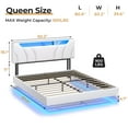 thumbnail image 6 of LED Floating Bed Frame Queen Size PU Upholstered Platform Bed with Storage Headboard&Type-C&USB Port&LED Lights, No Box Spring Needed, White, 6 of 9