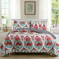 thumbnail image 6 of Cozy Line Home Fashions Fuchsia Pink Flowers Print Pattern 100% Cotton Reversible Quilt Set, King - 3 Piece, 6 of 7