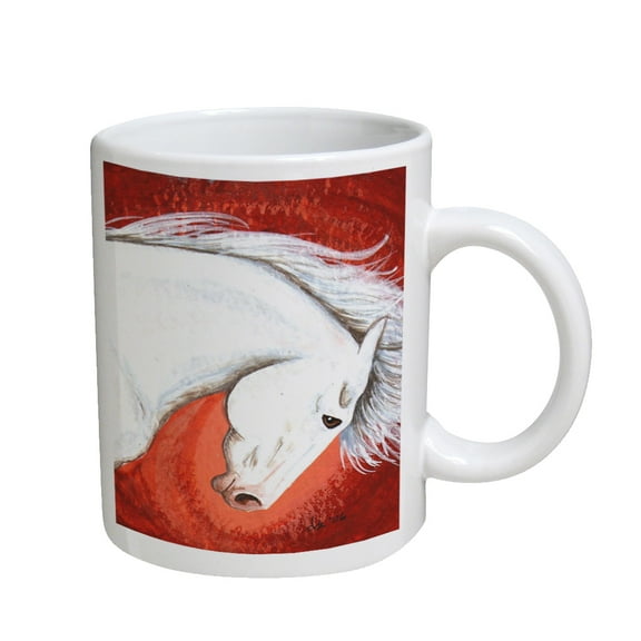 KuzmarK Coffee Cup Mug 11 Ounce -  White Andalusian Stallion Abstract Horse Art by Denise Every