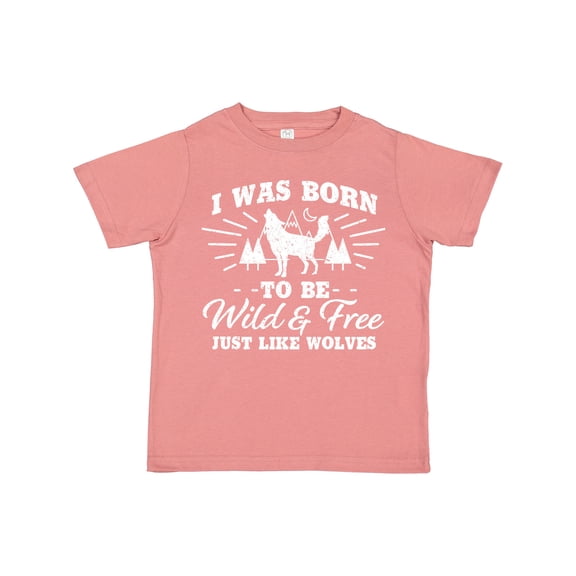 Inktastic I Was Born to Be Wild and Free with Wolf and Mountains Boys or Girls Toddler T-Shirt
