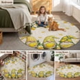 thumbnail image 6 of Summers Lemon Gnomes Round Living Room Rugs 7 ft, Farm Yellow Fruit Green leaf Newspaper Washable Area Rug with Non-Slip Sturdy Edge Binding Round Carpet for Kitchen Office Bedroom, 6 of 9