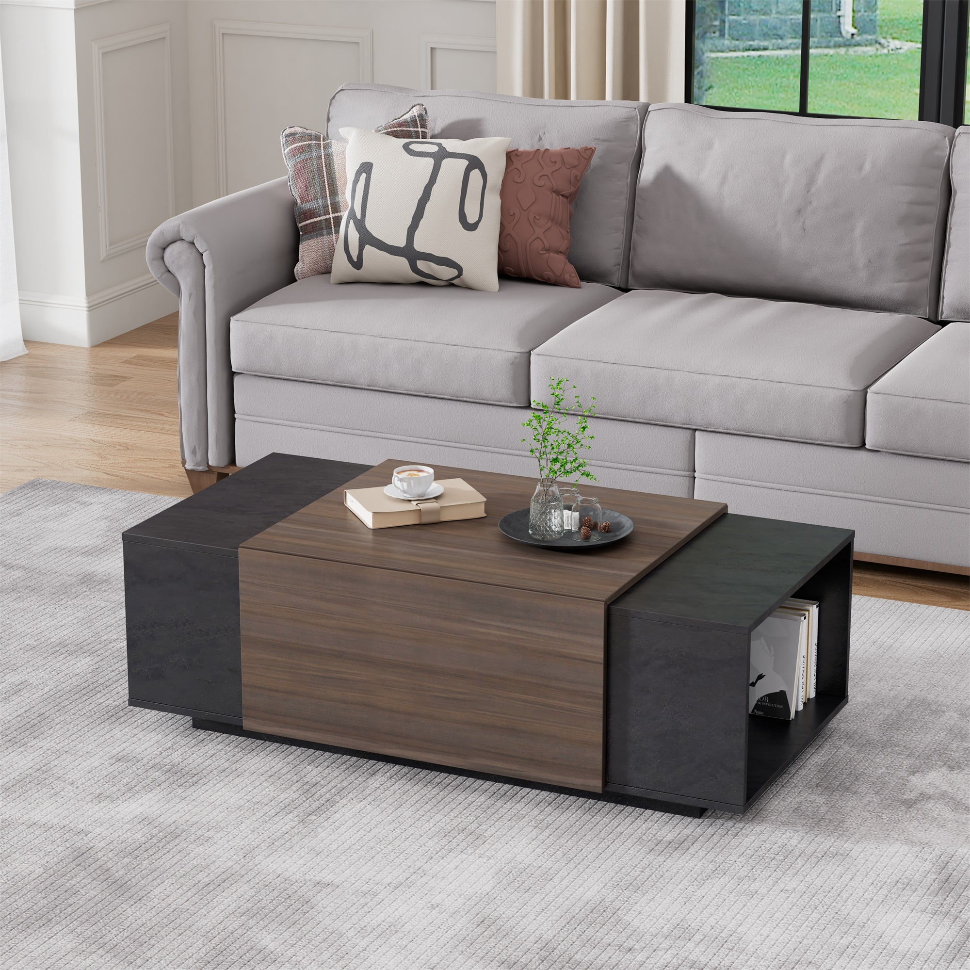 Kepooman 47" Farmhouse Coffee Table with Drawer, Tea Table for Living Room or Office , Armando & Texture Black, Light Brown Kepooman 47" Farmhouse Coffee Table with Drawer, Tea Table for Living Room or Office , Armando & Texture Black, Light Brown