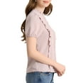 thumbnail image 4 of INSPIRE CHIC Women's Mock Neck Sleeveless Lace Work Office Button Down Shirt M Pink, 4 of 7