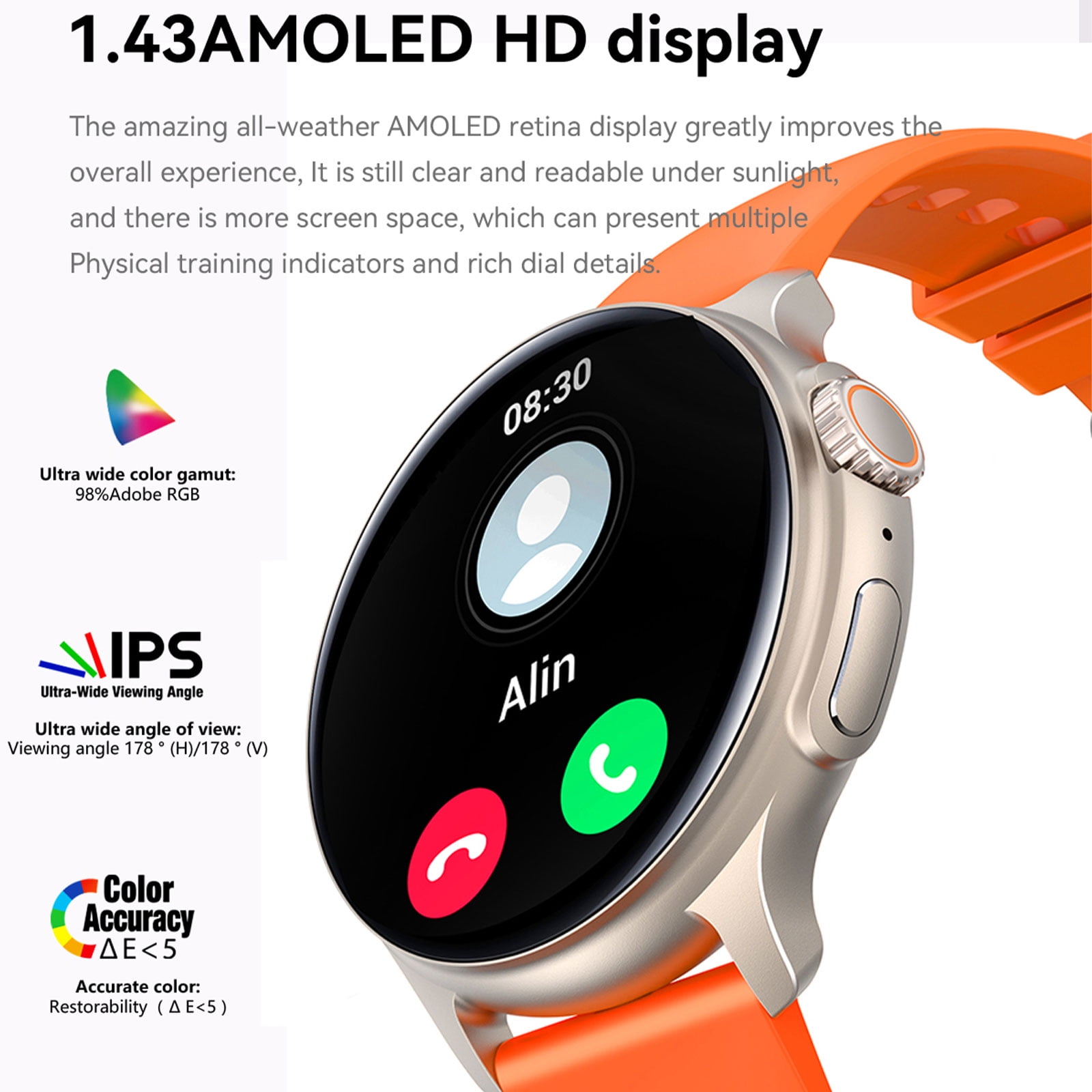 EIGIIS Smart Watch Answer Make Call AMOLED Smartwatch for Android and iOS Phones with Bluetooth Call/Dial Fitness Activity Tracking