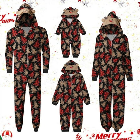 

Homchy Christmas Hooded Jumpsuit Pajamas Elk Loungewear Outfits Family Xmas Pjs Matching Sets