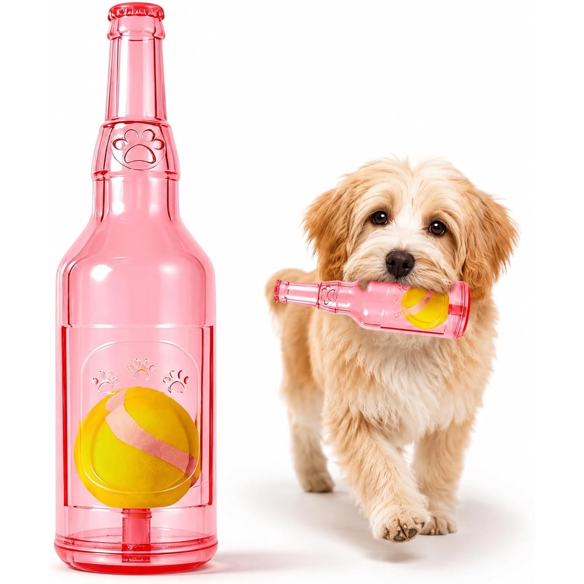 Tennis Ball in Bottle Dog Toy Dog Toys for Aggressive Chewers Reinforced and Thickened Rubber Bottle Dog Chew Toy with Ball Squeaky Fetch Toy Tough
