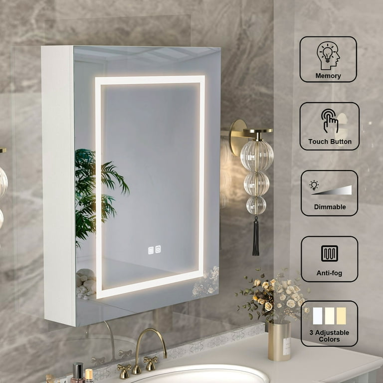 Hironpal LED Mirror Medicine Cabinet with Lights, Wall-Mounted Bathroom  Cabinet w/ Defogger, Dimmable, Memory function, Bathroom Mirror Cabinet 