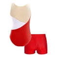 thumbnail image 2 of MSemis Kids Girls Gymnastics Dance Leotards 2 Piece Outfits with Athletic Shorts Sets, Size 4-14 Red 14, 2 of 5