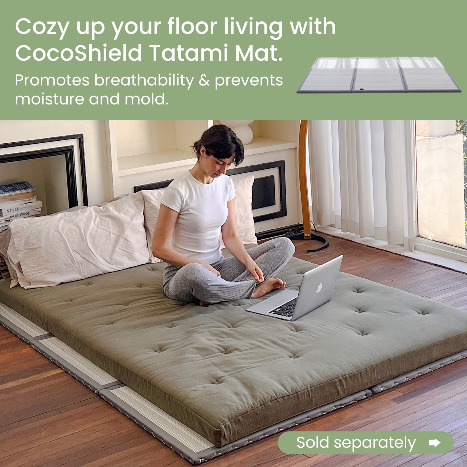 ZONLI Japanese Futon Mattress, Twin Size 39"x80"x4" | 100% Cotton Foldable Tatami Sleeping Pad for Dorm, Living Room & Camping, Grey