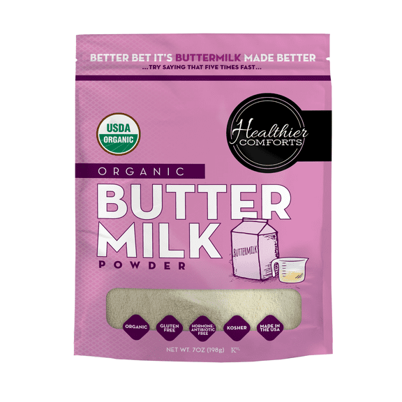 Healthier Comforts Organic Buttermilk Powder 7oz | USDA Certified, Kosher, Gluten Free, Non-GMO | Baking Supplies, Biscuits & Gravy, Mini Pancakes