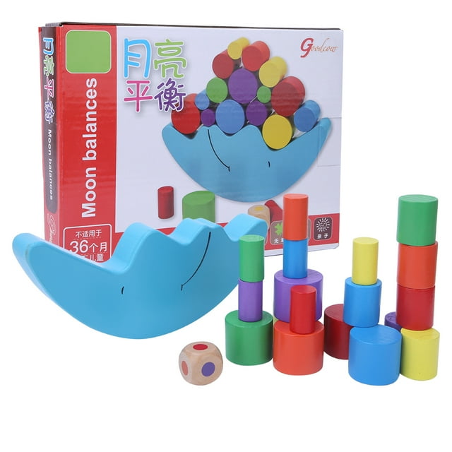 Juguete de aprendizaje temprano para bebés, bloques de equilibrio de luna de madera, lindos juguetes para niños.