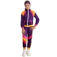 thumbnail image 2 of Doomiva Kids Girls 80s Hip Hop Tracksuit Long Sleeve Zip Up Top Jacket with Sweatpants Headband  Retro Disco Dancewear Purple 6-8, 2 of 5