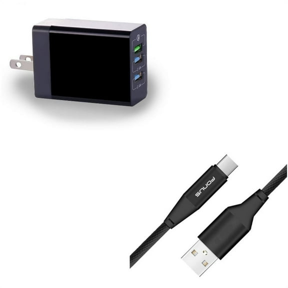 Type-C 6ft USB Cable w 34W Home Charger for OnePlus 9, Nord N200 5G/N100/N10 5G, Pro Phone - Charger Cord Power Wire, 6.8Amp 3-Port USB One Fast Port X9V for OnePlus 9, Nord N200 5G/N100/N10 5G, Pro