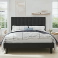 thumbnail image 3 of SHA CERLIN Black Full Size Platform Bed Frame with Velvet Vertical Channel Headboard, Adult, 3 of 9