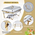 thumbnail image 4 of Lumiparty Chafing Dishes for Buffet Set of 4, 8QT Rectangular Buffet Servers and Warmers Sets w/Lid Holder, Stainless Steel Chafer Catering Supplies Buffet Display for Parties, Gold, 4 of 8