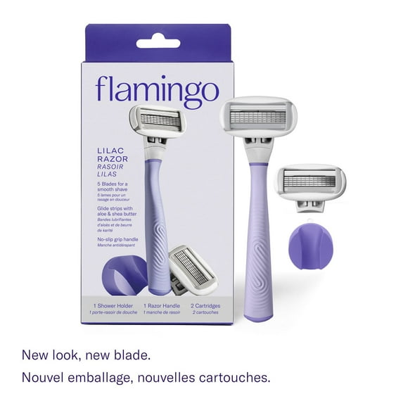 Flamingo 5-Blade Women's Razor - 1 Razor Handle + 2 Razor Blade Refills - Lilac