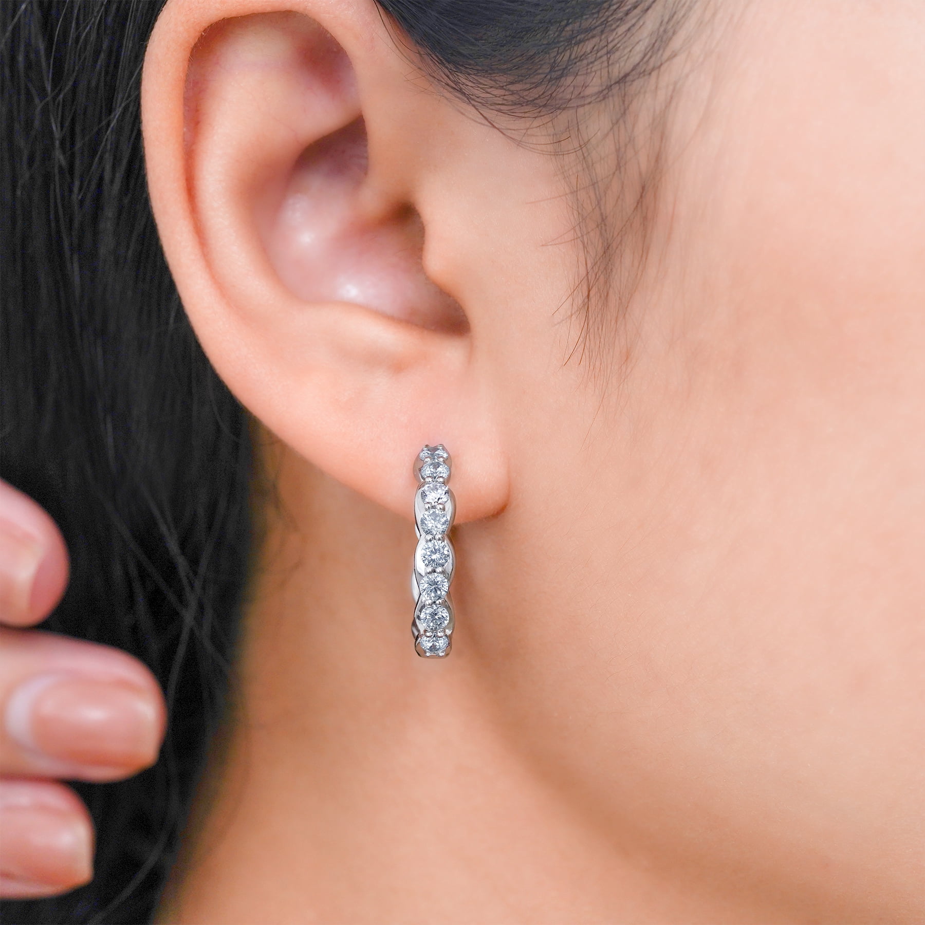 JeenMata Lab Grown Diamond 1.25 Carat Infinity-Inspired Hoop Earrings in 18K White Gold Plating for Women