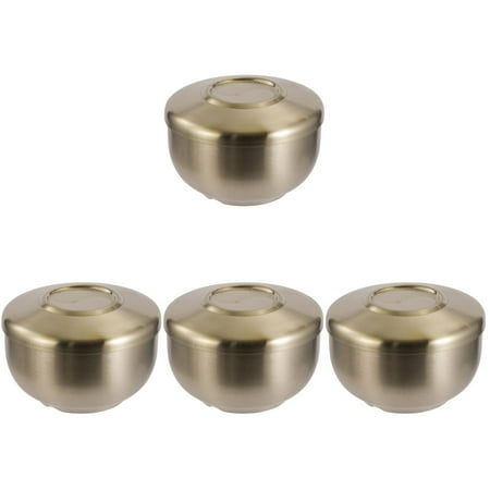 

Bestonzon 4pcs Korean Stainless Steel Rice Bowl with Lid Traditional Unbreakable Rice Soup Bowl