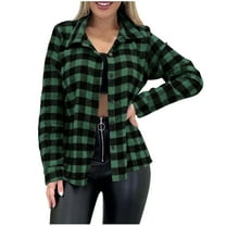 Wensltd Fashion Plaid Shirts for Womens Fall Long Sleeve Turndown Collar Women Coats