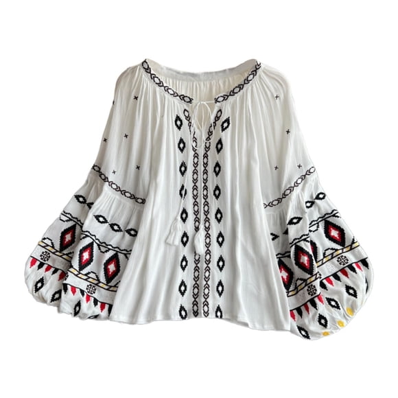 Blusa bordada para mujer, camisa étnica suave y moderna para viajes en la playa, calle, interior
