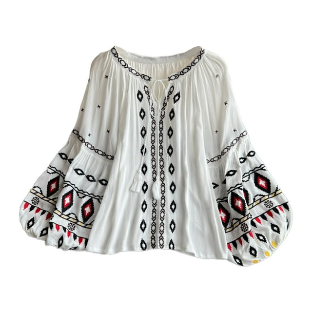 Blusa bordada para mujer, jersey, camisa étnica para vacaciones de verano en la calle