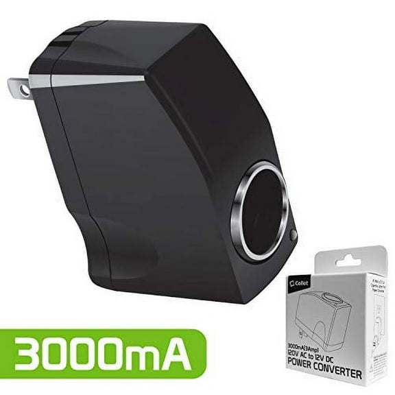 Cellet AC to DC Converter, 3000mA (3Amp) 12V Output, AC/DC Power 120V/110V AC to 12V DC 3Amp (3000mA) Car Cigarette Lighter Power Converter. AC to DC Adapter for Mobile Device.